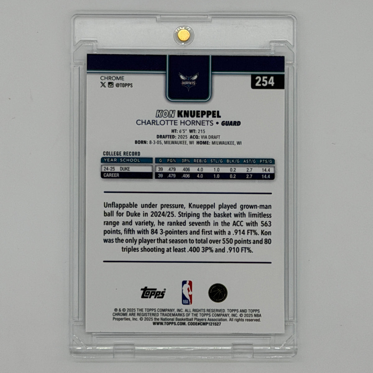 Kon Knueppel Charlotte Hornets NBA Basketball Topps 2025 Chrome Wave