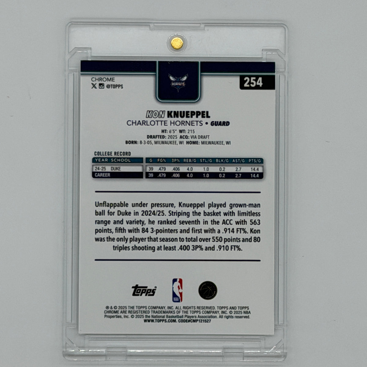 Kon Knueppel Charlotte Hornets NBA Basketball Topps 2025 Chrome Geomatric