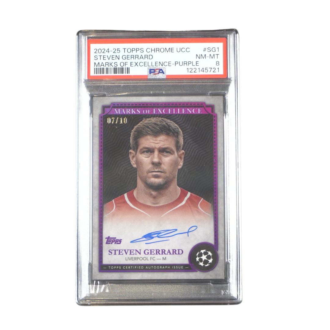 Steven Gerrard 07/10 PSA 8 Marks of Excellence On Card Autograph - 2024-25 Topps Chrome® UCC (Graded Card)