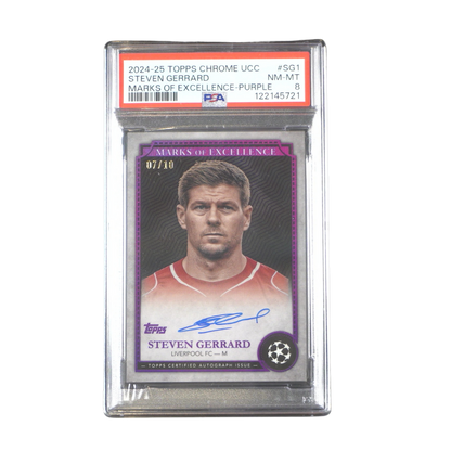 Steven Gerrard 07/10 PSA 8 Marks of Excellence On Card Autograph - 2024-25 Topps Chrome® UCC (Graded Card)