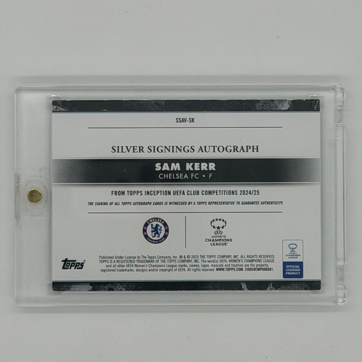 Sam Kerr Chelsea FC UEFA CL Soccer Topps 2025 Inception Auto /10