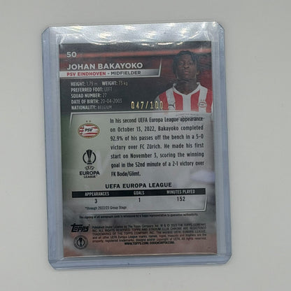 Johan Bakayoko PSV Eindhoven UEL Soccer Topps 2023 Stadium Chrome Auto /100
