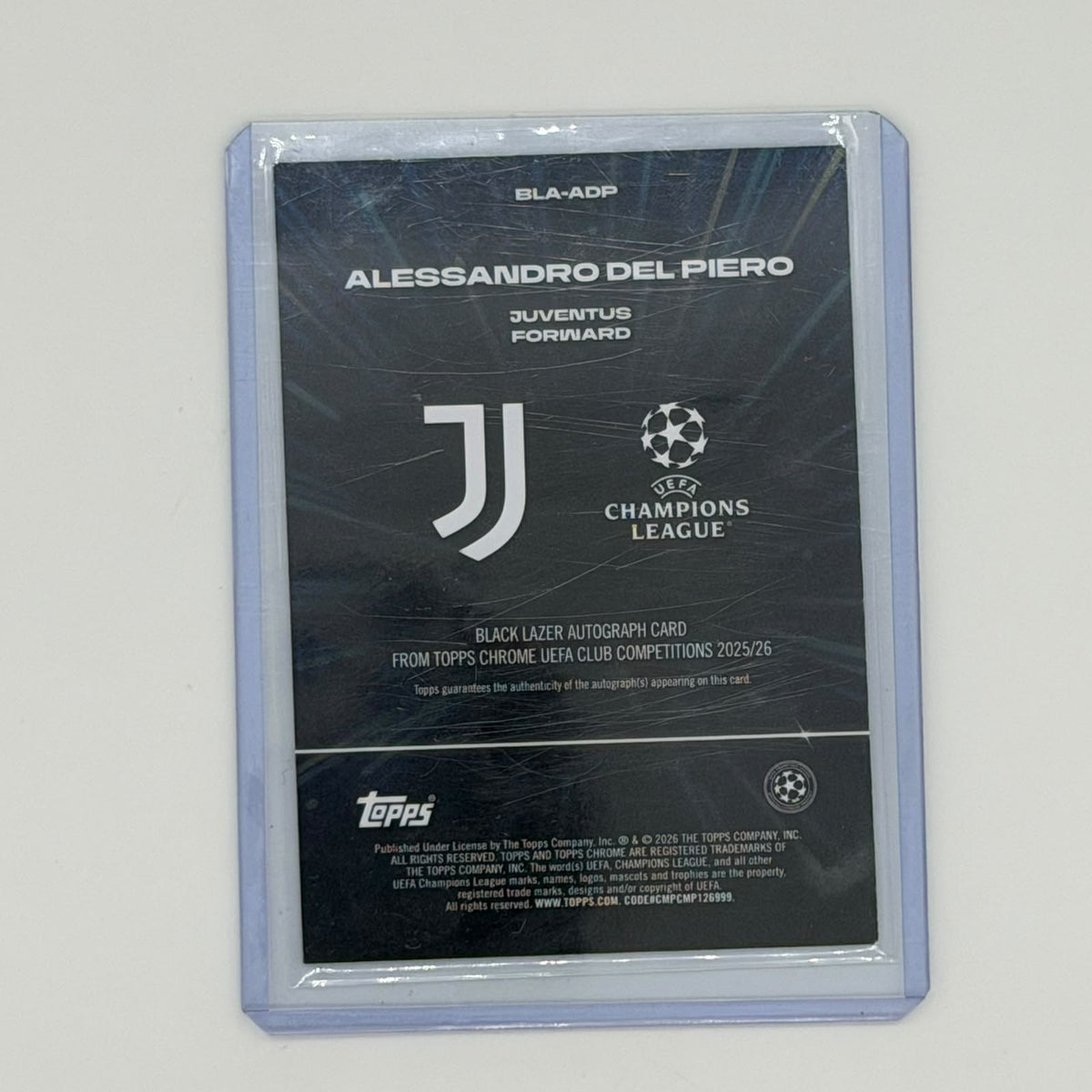Alessandro Del Piero Juventus UCL Soccer Topps 2025 Chrome Black Lazer Auto